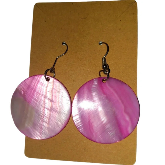 Vintage Pink Shell Fishhook Earrings - Picture 1 of 3
